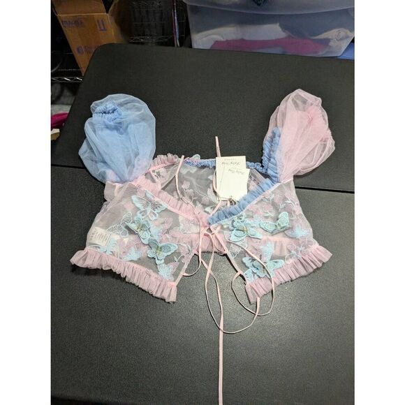 NWT  Fairy Tong London Blue and Pink Fairytale Handmade Crop Top Women's Large - Picture 5 of 6